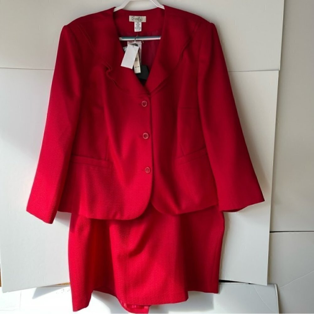 Red Suit Jacket Skirt for Women Plus Size Red Formal Dress Valentines Day, 32W